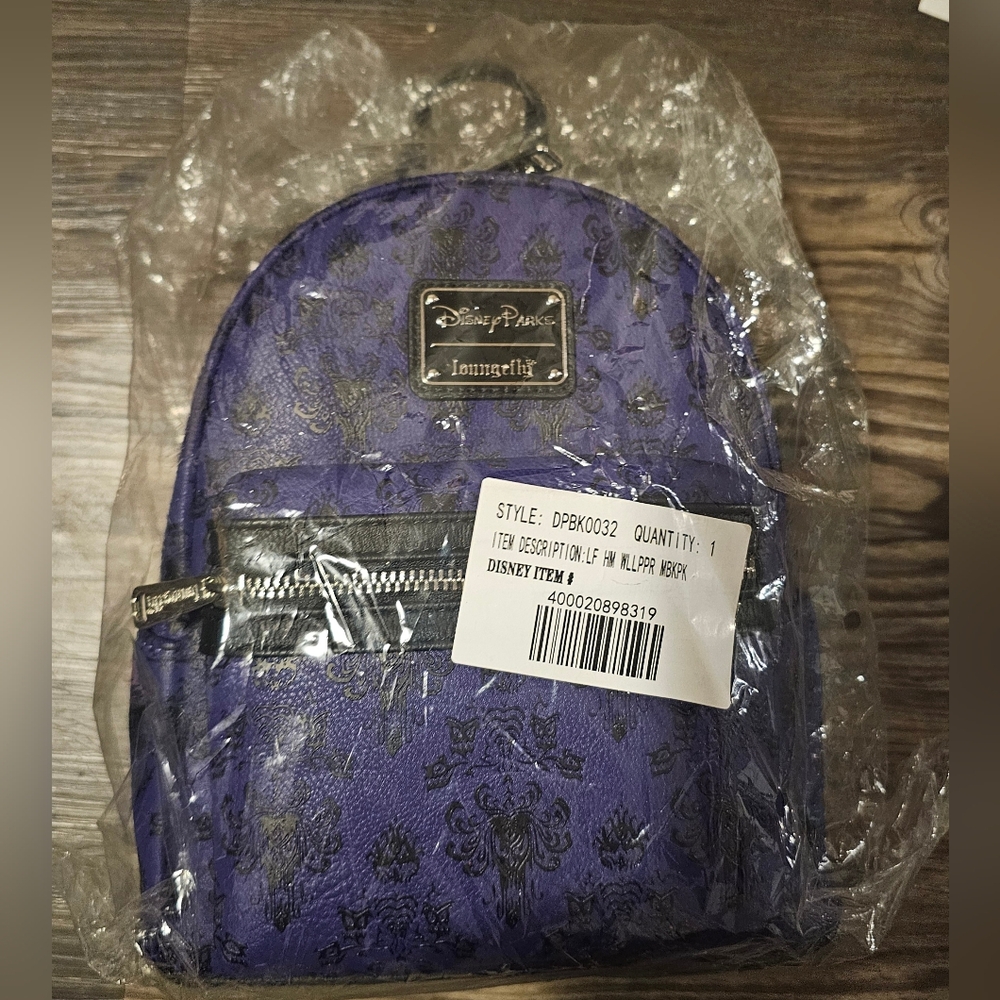 NWT Loungefly Disney Parks Haunted Mansion Wallpaper Mini Backpack